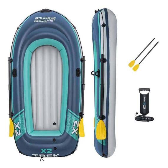 ​Barca gonflabila Bestway, 3 camere de aer, 2 adulti, 2 vasle din plastic, sarcina maxima 250 kg, pompa cu piston inclusa, 232 x 118 cm, albastra - 2- Roveli