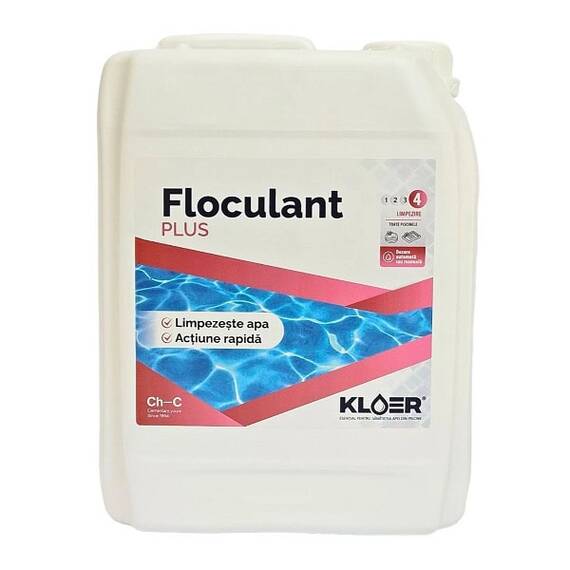 Lichid profesional cu actiune rapida pentru limpezirea apei din piscina, Floculant Plus Kloer, concentrat, imbunatateste calitatea apei, actiune rapida, 5 l - - Roveli