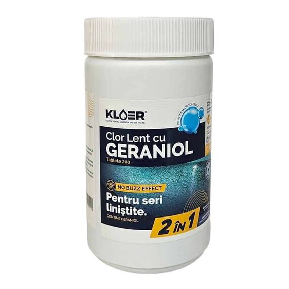 ​Clor Lent Tablete 200 g Geraniol Kloer, eficient impotriva bacteriilo, asigura un tratament continuu al apei, pentru apa piscina, 1 kg - - Roveli