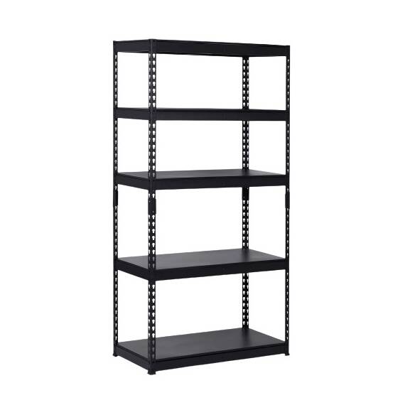 ​Raft metalic, realizat din placi MDF, profile metalice zincate, margini rotunjite, 5 rafturi, sarcina totala maxima 1325 kg, 183 x 90 x 45 cm, negru - - Roveli