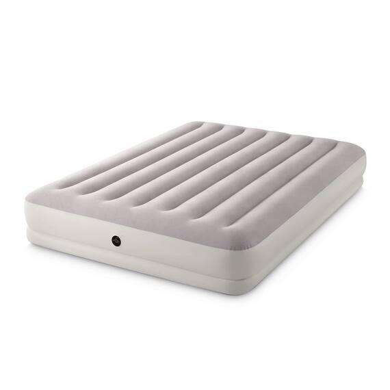 ​Saltea gonflabila Intex, confectionata din PVC si velur, cadru din fibre ultradurabile, tehnologia DURA-BEAM, cu pompa electrica, 203 x 152 x 30 cm, gri - - Roveli