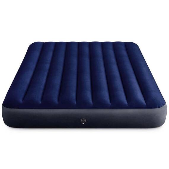 ​Saltea gonflabila Intex, confectionata din PVC si velur, Tehnologie Fiber-Tech, cu pompa cu piston, 203 x 152 x 25 cm, albastra - - Roveli