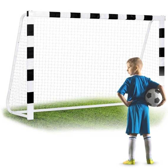 ​Poarta de fotbal pentru copii, cadru stabil, din otel de inalta calitate, plasa de polietilena, asamblare usoara, usor de mutat, alb si negru, 300 x 160 x 90 cm - 2- Roveli