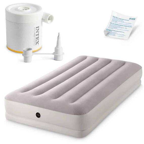 ​Saltea gonflabila Intex, confectionata PVC si velur, cadru din fibre ultradurabile, tehnologia DURA-BEAM, cu pompa electrica, sarcina maxima 136 kg, 191 x 99 x 30 cm, gri - 2- Roveli