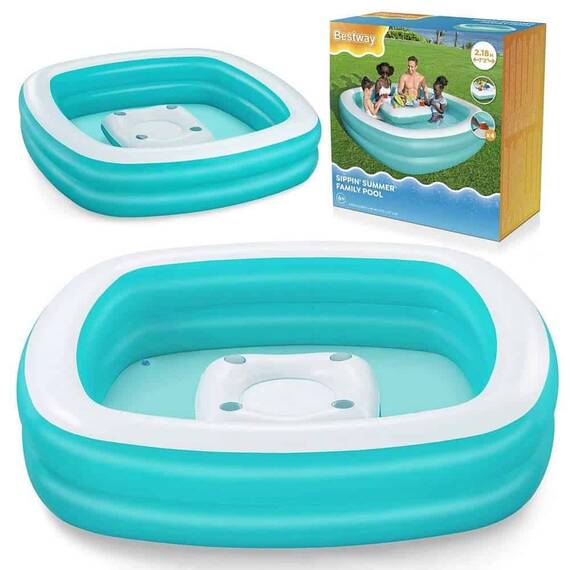 ​Piscina gonflabila Bestway, confectionata din vinil, capacitate 737 l, cu 4 suporturi pentru pahare, 218 x 218 x 48 cm, alb si verde - 2- Roveli