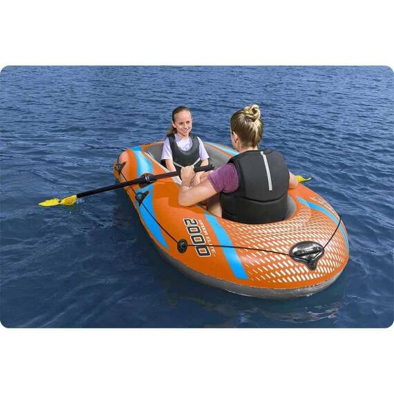 ​Barca gonflabila Bestway, un adult si un copil, 2 vasle din plastic, sarcina maxima 120 kg, pompa cu piston inclusa, 196 x 106 cm, portocaliu - 2- Roveli