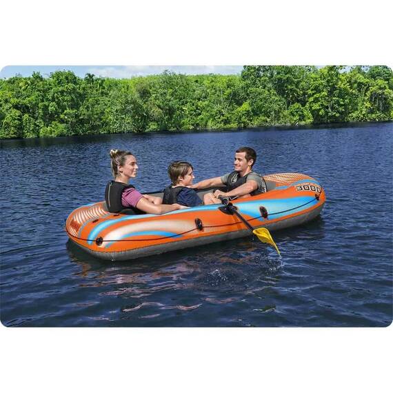 ​Barca gonflabila Bestway, fabricata din PVC, 3 camere de aer, doi adulti si un copil, 2 vasle din plastic, sarcina maxima 200 kg, pompa cu piston inclusa, 246 x 122 cm, portocaliu - 2- Roveli