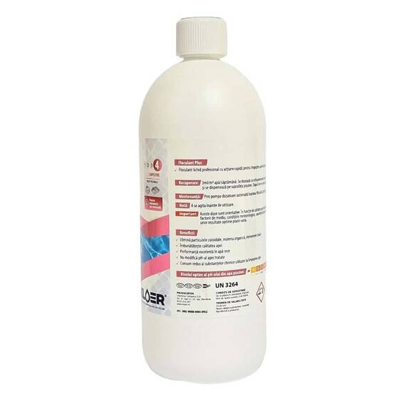 ​Lichid profesional cu actiune rapida pentru limpezirea apei din piscina, Floculant Plus Kloer, concentrat, imbunatateste calitatea apei, actiune rapida, 1 l - 2- Roveli