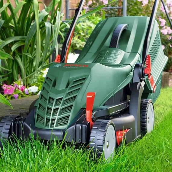 ​Masina de tuns iarba Bosch, motor electric, 1300 W, latime de taiere de 34 cm, maner Ergoflex, tehnologia GrassCombs, sac colector 40 l - 2- Roveli