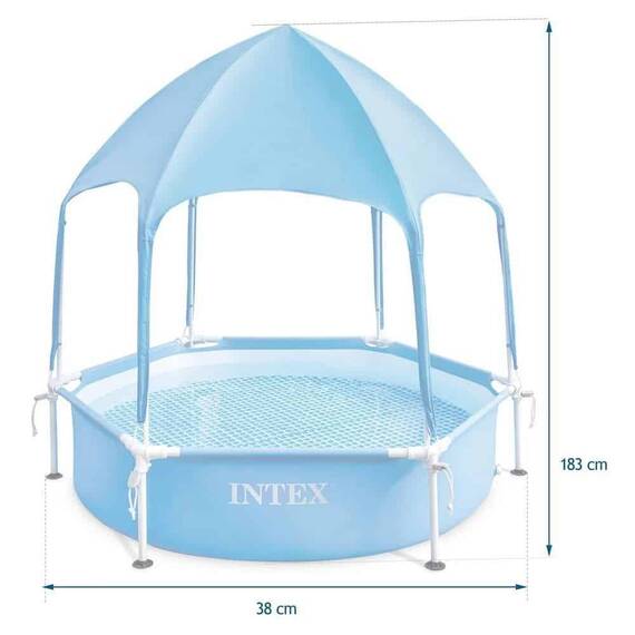 ​Piscina Intex, cu cadru si acoperis, material PVC durabil cu 3 straturi, forma rotunda, capacitatea de 700 litri, 183 x 38 cm, albastru - 2- Roveli