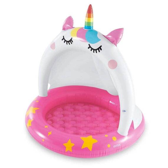 ​Piscina gonflabila pentru copii Intex, cu baza moale si acoperis incorporat, din vinil, in forma de unicorn, 102 x 102 cm, roz - 3- Roveli