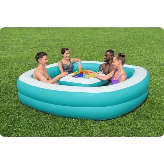 ​Piscina gonflabila Bestway, confectionata din vinil, capacitate 737 l, cu 4 suporturi pentru pahare, 218 x 218 x 48 cm, alb si verde - 3- Roveli