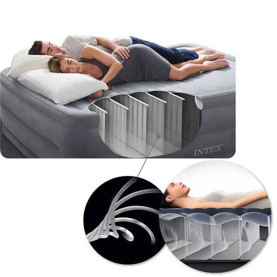 ​Saltea gonflabila Intex, confectionata din PVC si velur, Tehnologie Fiber-Tech, cu pompa cu piston, 203 x 183 x 25 cm, albastra - 3- Roveli