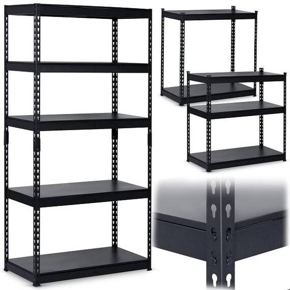 ​Raft metalic, realizat din placi MDF, profile metalice zincate, margini rotunjite, 5 rafturi, sarcina totala maxima 1325 kg, 183 x 90 x 45 cm, negru - 3- Roveli