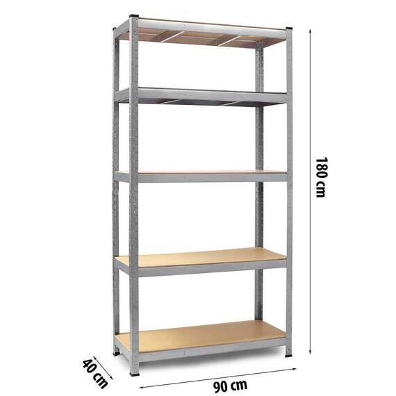​Set raft metalic, realizat din MDF si profile zincate, 5 polite, capacitatea 175 kg polita, 875 kg total, 180 x 90 x 40 cm, gri, 2 bucati - 4- Roveli