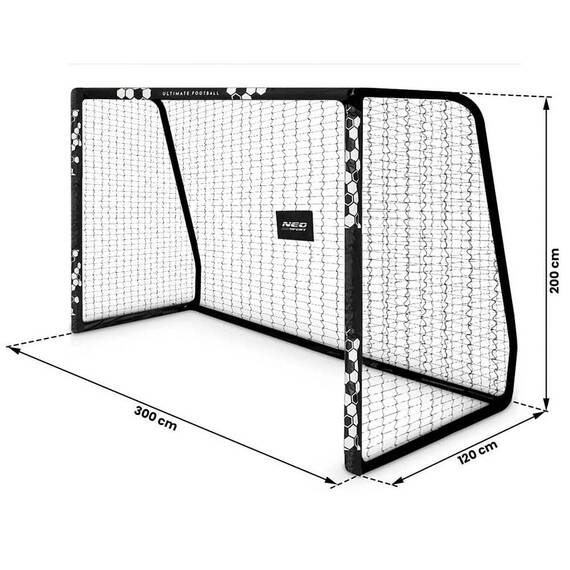 ​Poarta de fotbal Neo Sport, cadru stabil, din otel, plasa de polietilena, 300 x 200 x 120 cm, negru si alb - 4- Roveli