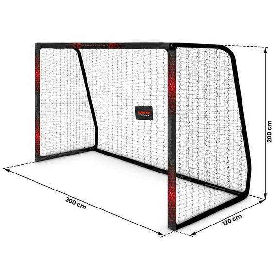 ​Poarta de fotbal Neo Sport, cadru stabil, din otel, plasa de polietilena, 300 x 200 x 120 cm, negru si rosu - 4- Roveli