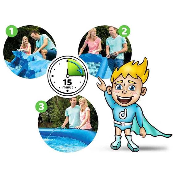 ​Piscina, realizata din material PVC durabil cu 3 straturi, pompa de filtru, filtru, kit de reparare, prelata si folie, cu minge, 457 x 84 cm, 9792 litri, albastru - 4- Roveli