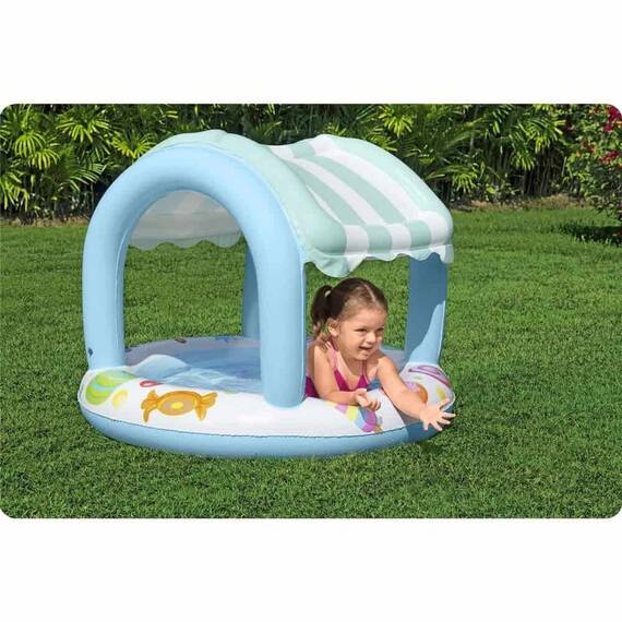 Piscina gonflabila pentru copii Bestway, cu baza moale si acoperis, din PVC, rotunda, 104 x 84 cm, multicolor - 4- Roveli