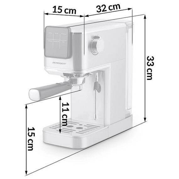​Espressor cu piston Berdsen, cafea macinata, presiune de 20 bar, ecran tactil, functie espresso rece, termometru incorporat, spumator de lapte, 220-240V, 1350 W, argintiu - 4- Roveli