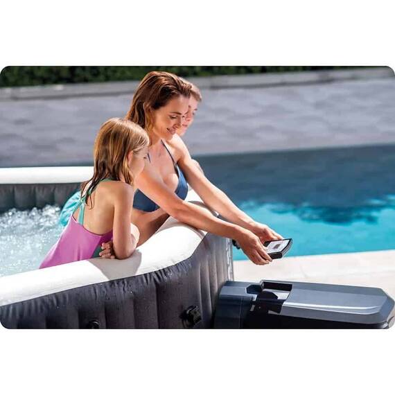 ​Piscina gonflabila cu hidromasaj Intex, jacuzzi, pompa de filtrare incorporata, 6 persoane, 2 tetiere, cu aplicatie, panou de control, apa incalzita pana la 40°, prelata si folie, 1098 litri, 218 x 71 cm - 4- Roveli