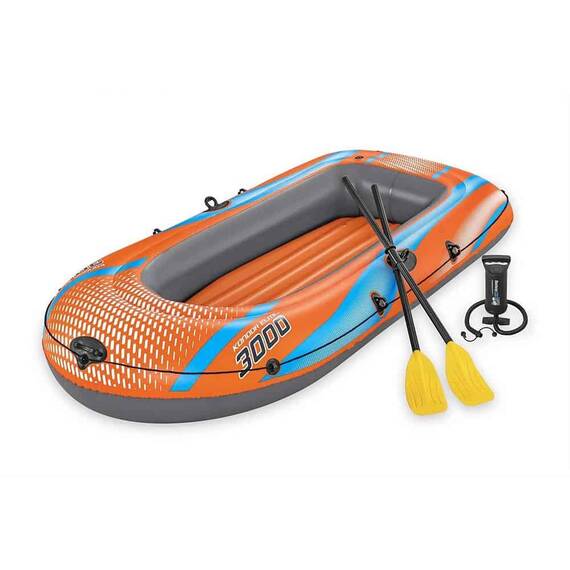 ​Barca gonflabila Bestway, fabricata din PVC, 3 camere de aer, doi adulti si un copil, 2 vasle din plastic, sarcina maxima 200 kg, pompa cu piston inclusa, 246 x 122 cm, portocaliu - 4- Roveli
