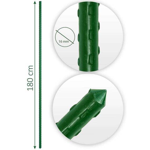 ​Set suport pentru plante, miezul de otel, invelisul din PE, inaltimea 180 cm, cu margini care faciliteaza atasarea unei sfori, 10 bucati, verde - 4- Roveli