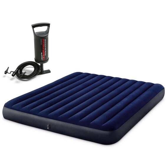 ​Saltea gonflabila Intex, confectionata din PVC si velur, Tehnologie Fiber-Tech, cu pompa cu piston, 203 x 183 x 25 cm, albastra - 4- Roveli