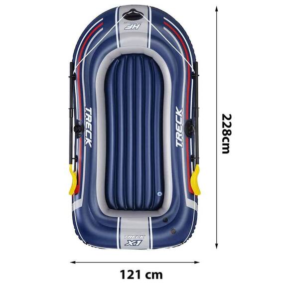 ​Barca gonflabila Bestway, PVC durabil, 3 camere de aer, 2 adulti, 2 vasle din plastic, sarcina maxima 170 kg, pompa de picior, 228 x 121 cm, albastra - 4- Roveli