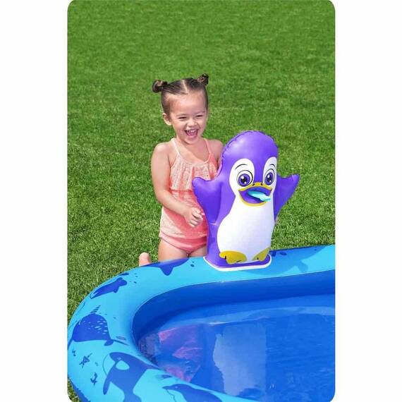 Centru de joaca Bestway, confectionat din PVC, un parc acvatic, 3 inele colorate, 134 x 131 x 73 cm, 84 l, nuante de albastru - 5- Roveli