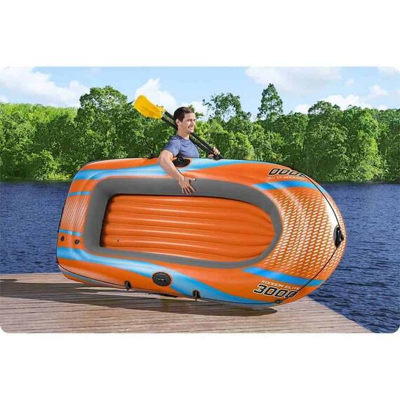 ​Barca gonflabila Bestway, fabricata din PVC, 3 camere de aer, doi adulti si un copil, 2 vasle din plastic, sarcina maxima 200 kg, pompa cu piston inclusa, 246 x 122 cm, portocaliu - 5- Roveli