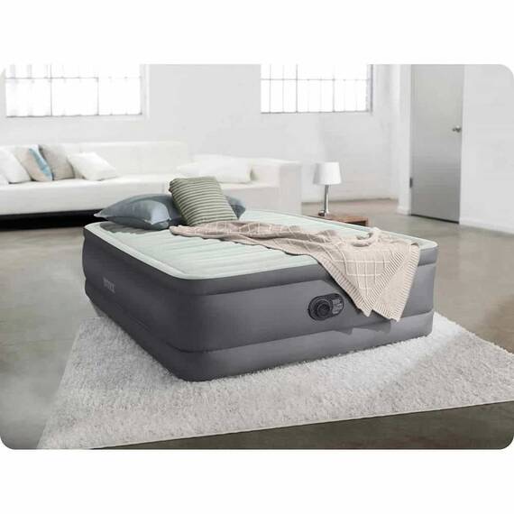 ​Saltea gonflabila Intex, confectionata PVC si velur, cadru din fibre ultradurabile, tehnologia DURA-BEAM, cu pompa electrica incorporata, 2 persoane, 191 x 137 x 46 cm, gri deschis si gri inchis - 5- Roveli