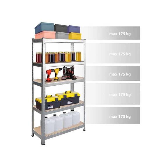 ​Set raft metalic, realizat din MDF si profile zincate, 5 polite, capacitatea 175 kg polita, 875 kg total, 180 x 90 x 40 cm, gri, 2 bucati - 6- Roveli