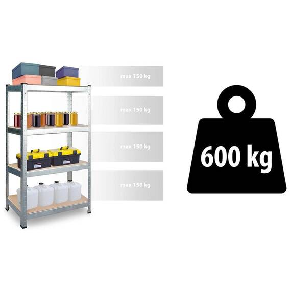 ​Raft metalic, realizat din MDF, 4 polite, capacitatea 150 kg polita, 600 kg total, 174 x 80 x 40 cm, gri - 6- Roveli