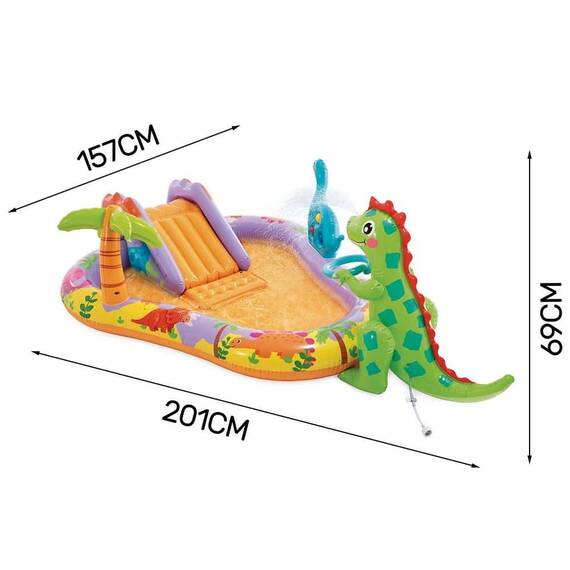 ​Centru de joaca Intex, confectionat din vinil, cu dinozauri, tobogan gonflabil, fantana de apa, sarcina maxima 54 kg, 201 x 157 x 69 cm, multicolor - 6- Roveli