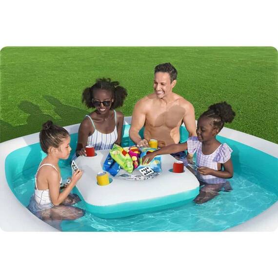 ​Piscina gonflabila Bestway, confectionata din vinil, capacitate 737 l, cu 4 suporturi pentru pahare, 218 x 218 x 48 cm, alb si verde - 6- Roveli