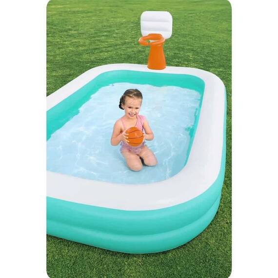 ​Piscina gonflabila Bestway, confectionata din vinil, capacitate 636 l, un cos de baschet si o minge, forma dreptunghiulara, 251 x 168 x 102 cm, albastru si alb - 6- Roveli