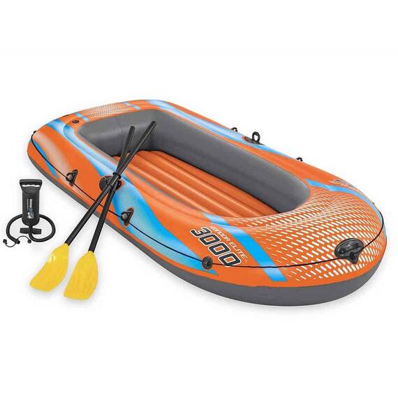 ​Barca gonflabila Bestway, fabricata din PVC, 3 camere de aer, doi adulti si un copil, 2 vasle din plastic, sarcina maxima 200 kg, pompa cu piston inclusa, 246 x 122 cm, portocaliu - 6- Roveli