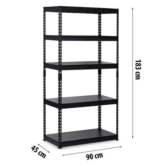 ​Raft metalic, realizat din placi MDF, profile metalice zincate, margini rotunjite, 5 rafturi, sarcina totala maxima 1325 kg, 183 x 90 x 45 cm, negru - 6- Roveli