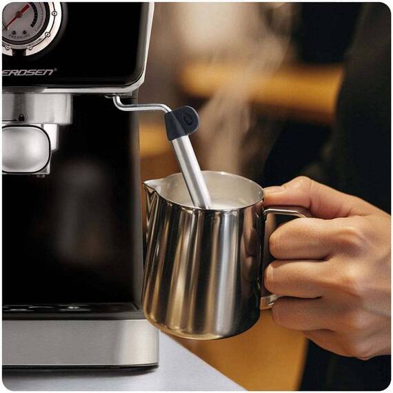 ​Espressor cu piston Berdsen, cafea macinata, presiune de 20 bar, pornit/oprit, termometru incorporat, spumator de lapte, rezervor de apa 1,5 l, 1350 W, negru - 8- Roveli