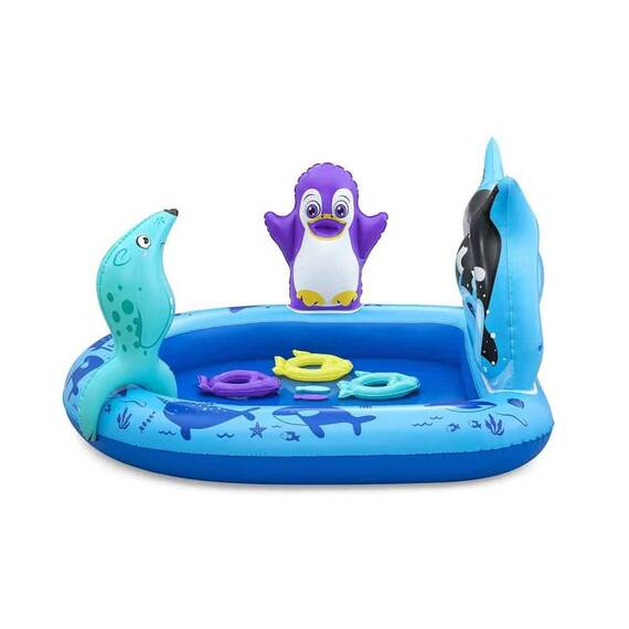 Centru de joaca Bestway, confectionat din PVC, un parc acvatic, 3 inele colorate, 134 x 131 x 73 cm, 84 l, nuante de albastru - 9- Roveli