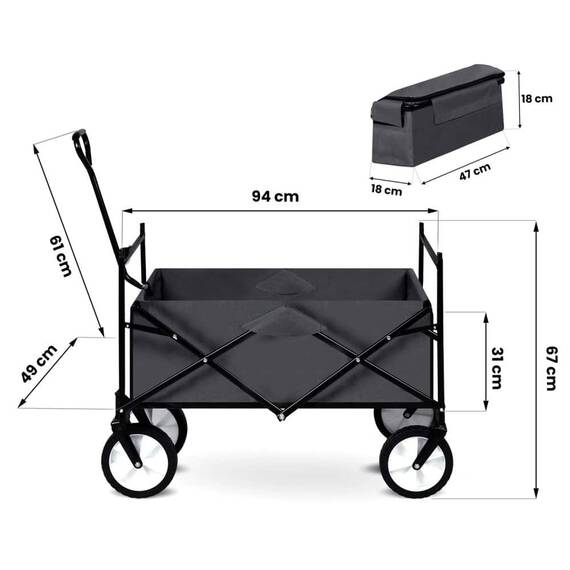 ​Carucior de transport, material cadru din otel, pliabil, baldachin reglabil pe inaltime, cos suplimentar, mic, capacitate de incarcare 90 kg, 94 x 67 x 49 cm, gri si negru - 11- Roveli