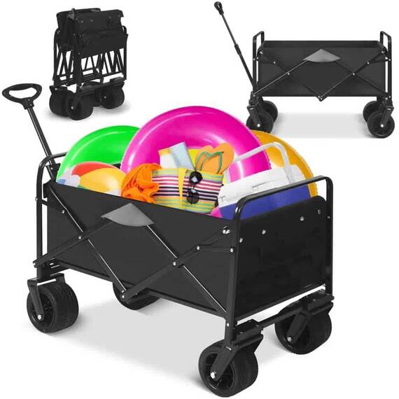 Carucior de transport, material cadru din otel, roti pivotante la 360º, pliabil, buzunare practice, capacitate de incarcare pana la 120 kg, 90 x 50 x 61 cm, negru - 2- Roveli