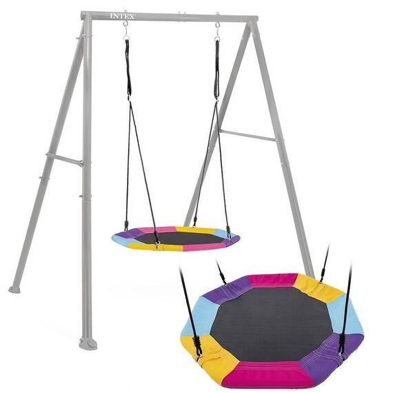 Leagan copii, cadru din otel galvanizat acoperit cu pulbere, cu sistem sigur de ancorare la sol, inaltimea franghiei reglabila, cuib de barza, 235 cm x 201 cm x 200 cm - 2- Roveli