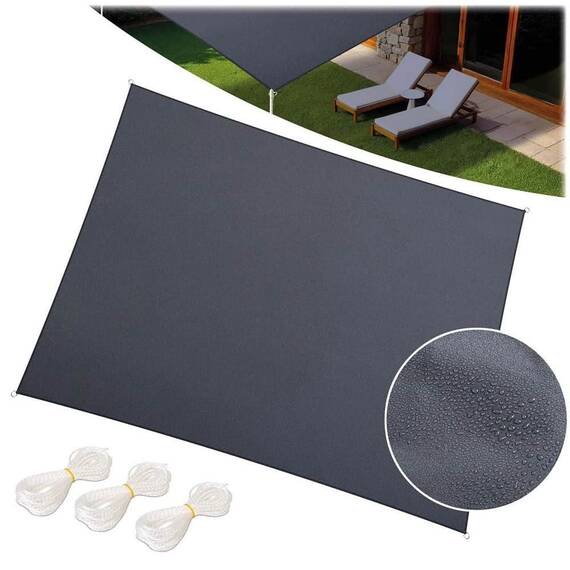 Panza parasolar, pentru terasa, balcon, gradina, material PE tesut dens de 180 g/m², rezistent la apa, cu 4 snururi de prindere, forma dreptunghiulara, 400 x 300 cm, gri - 2- Roveli