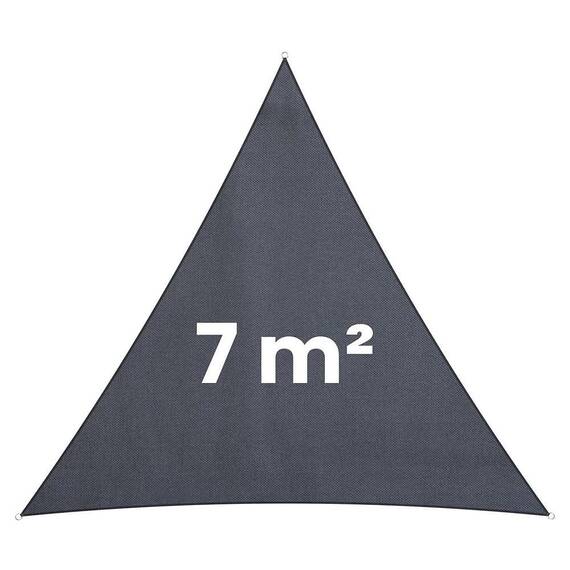 ​Panza parasolar, pentru terasa, balcon, gradina, material PE tesut dens de 180 g/m², rezistent la apa, cu 3 snururi de prindere, forma triunghiulara, 400 x 400 x 400 cm, gri - 6- Roveli
