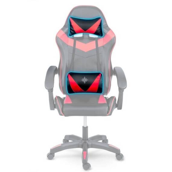 Scaun gaming, piele ecologica durabila, design modern, roti duble, solide din cauciuc nailon, cu doua perne, inaltime totala maxima 123 cm, negru si rosu - 7- Roveli
