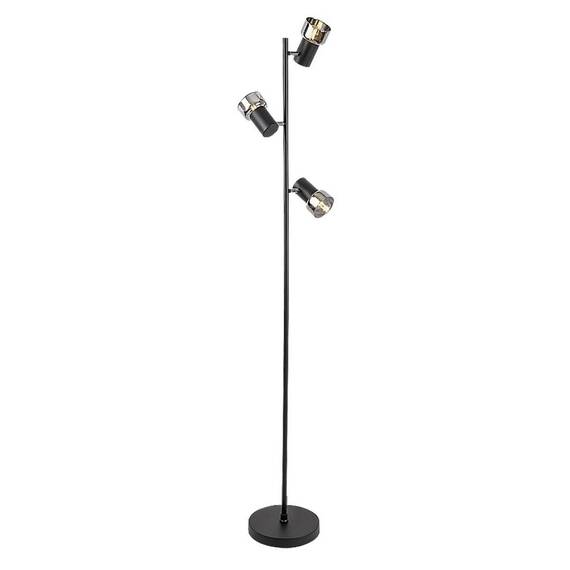 ​Lampadar, structura metalica, forma inspirata de ramurile unui copac, E14, 3 surse de lumina, 1500 x 230 mm, finisaj negru combinat cu sticla fumurie - - Roveli