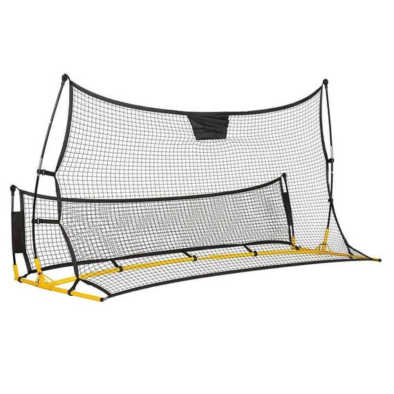 ​Poarta de fotbal Neo Sport 2 in 1 cu doua fete, cadru stabil din otel, plasa din material PE durabil, 4 cuie de montare inclusi, 210 x 120 x 35 cm, negru - - Roveli
