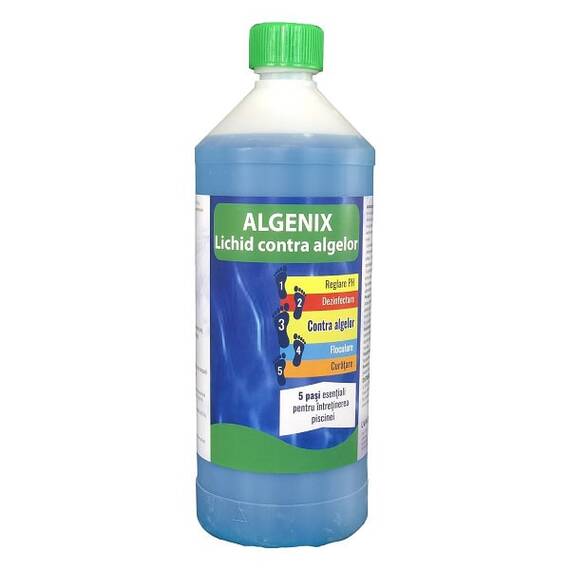 ​Lichid contra algelor Algenix, produs pentru tratarea apei, biocid, dezinfectant, 1 L - - Roveli